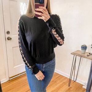 Jonathan Simkhai Ring Sleeve Round Neck Sweater Black